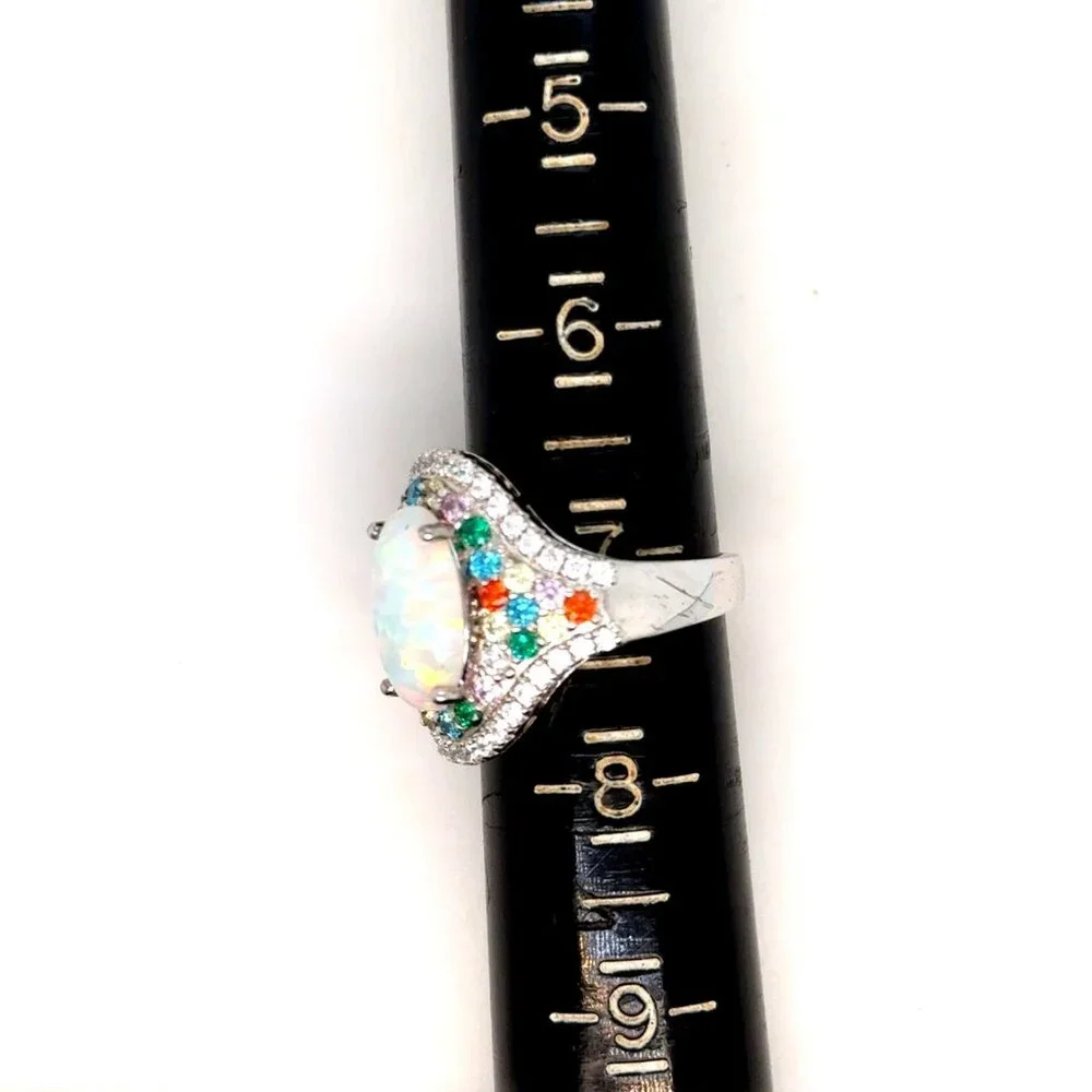 Stunning 925 Silver Opal/Multicolor Stones‎ Ring